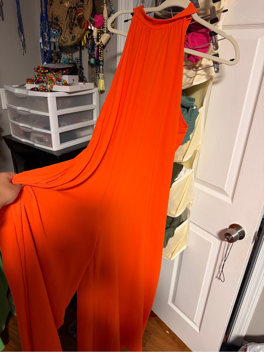 Bright Orange Sleeveless Jumpsuit - Elegant Halter Neck